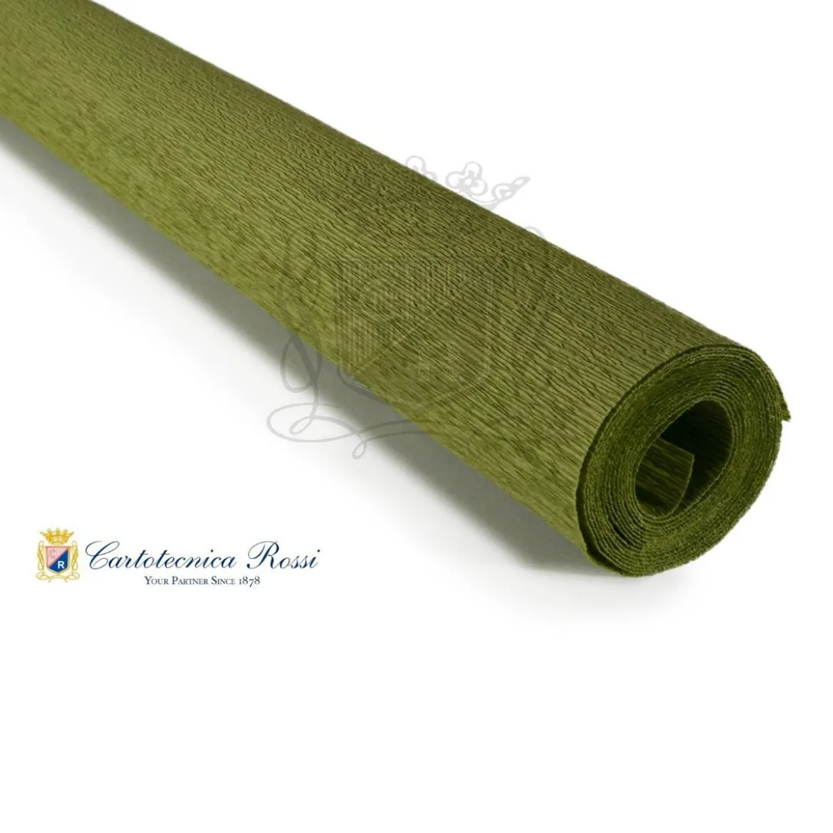 Cartotecnica Rossi kräppapper 366 – olivgrön, 90 g rulle (120 g/m²) à 50×150 cm