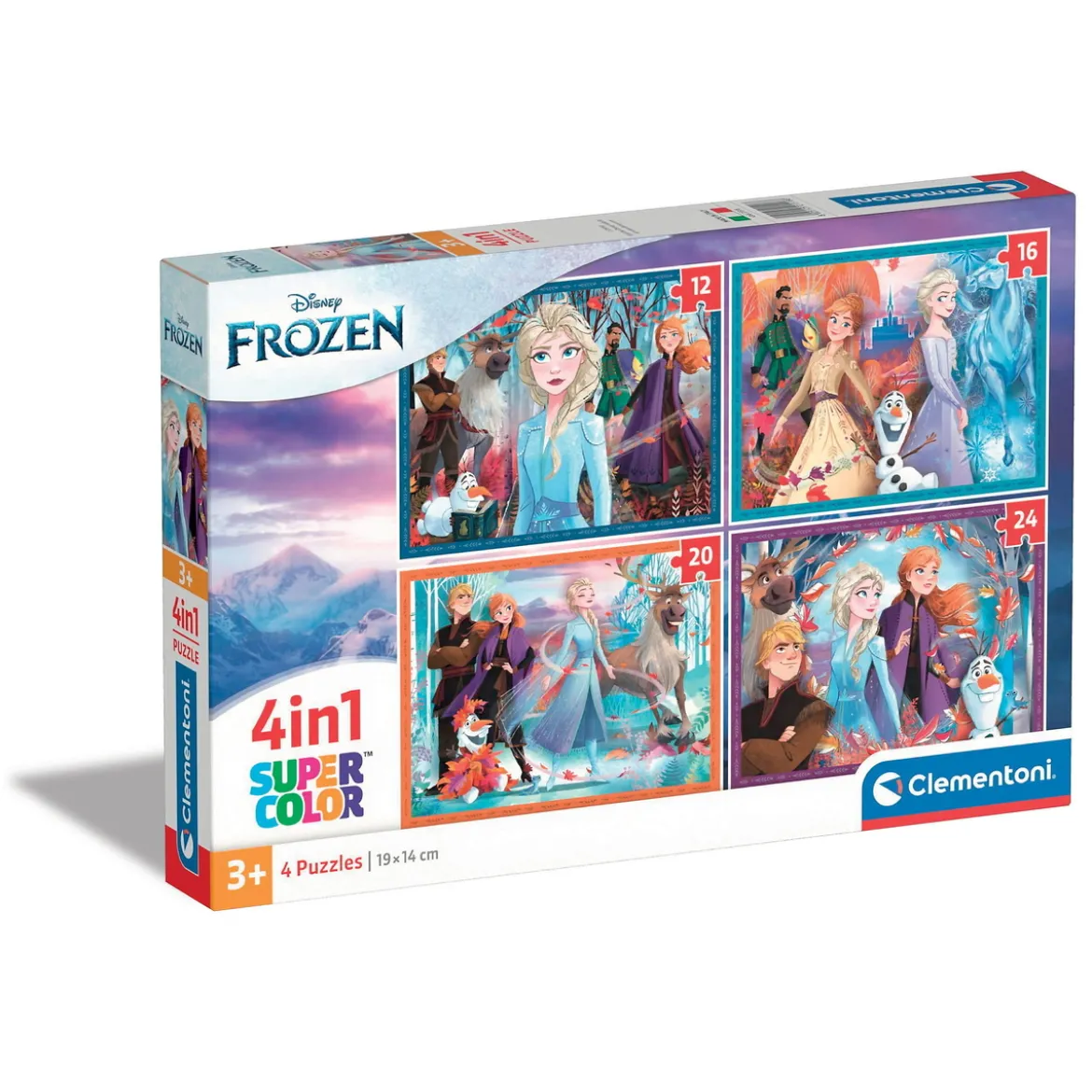 Clementoni pussel 4-in-1 – Frozen, 12 / 16 / 20 / 24 bitar, 4 pussel som blir 19×14 cm vardera