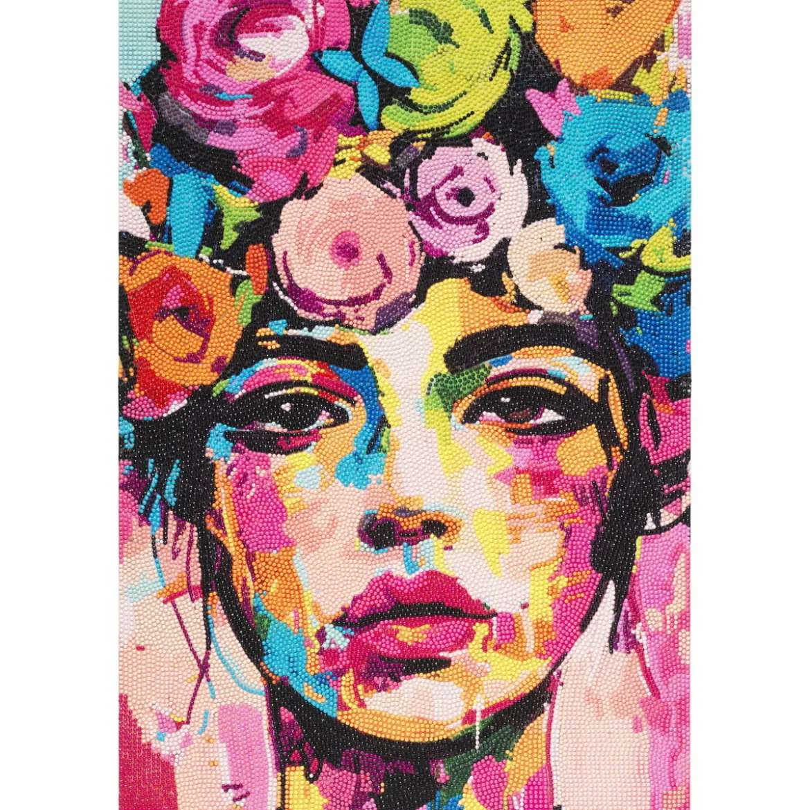 Diamond Painting ansikte med blommor, 40×60 cm väv + pärlor, silikon & pincett