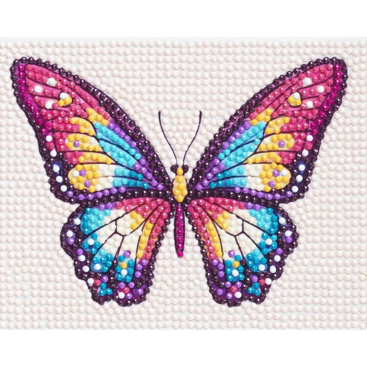 Diamond Painting färgglad fjäril, 16×12 cm väv + pärlor, silikon & pincett