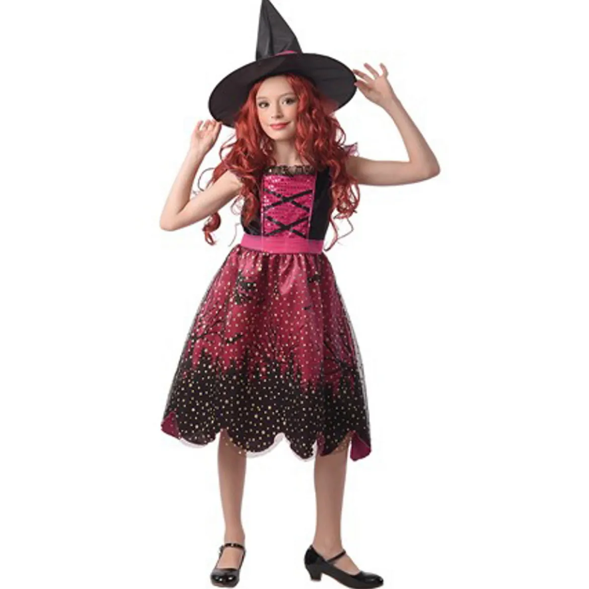 Häxklänning utklädnad halloween, strl. 134–140, för barn 9–11 år