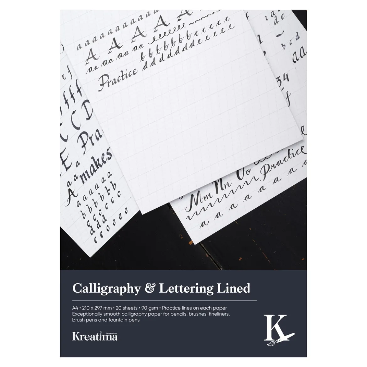 Kreatima Calligraphy & Lettering linjerat kalligrafiblock, A4 (210×297 mm), 20 ark, 100 g/m²