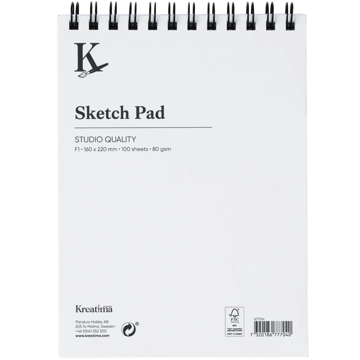Kreatima Studio Sketch spiralbundet skissblock F1 (160x220 mm), 100 ark, 80 g/m²
