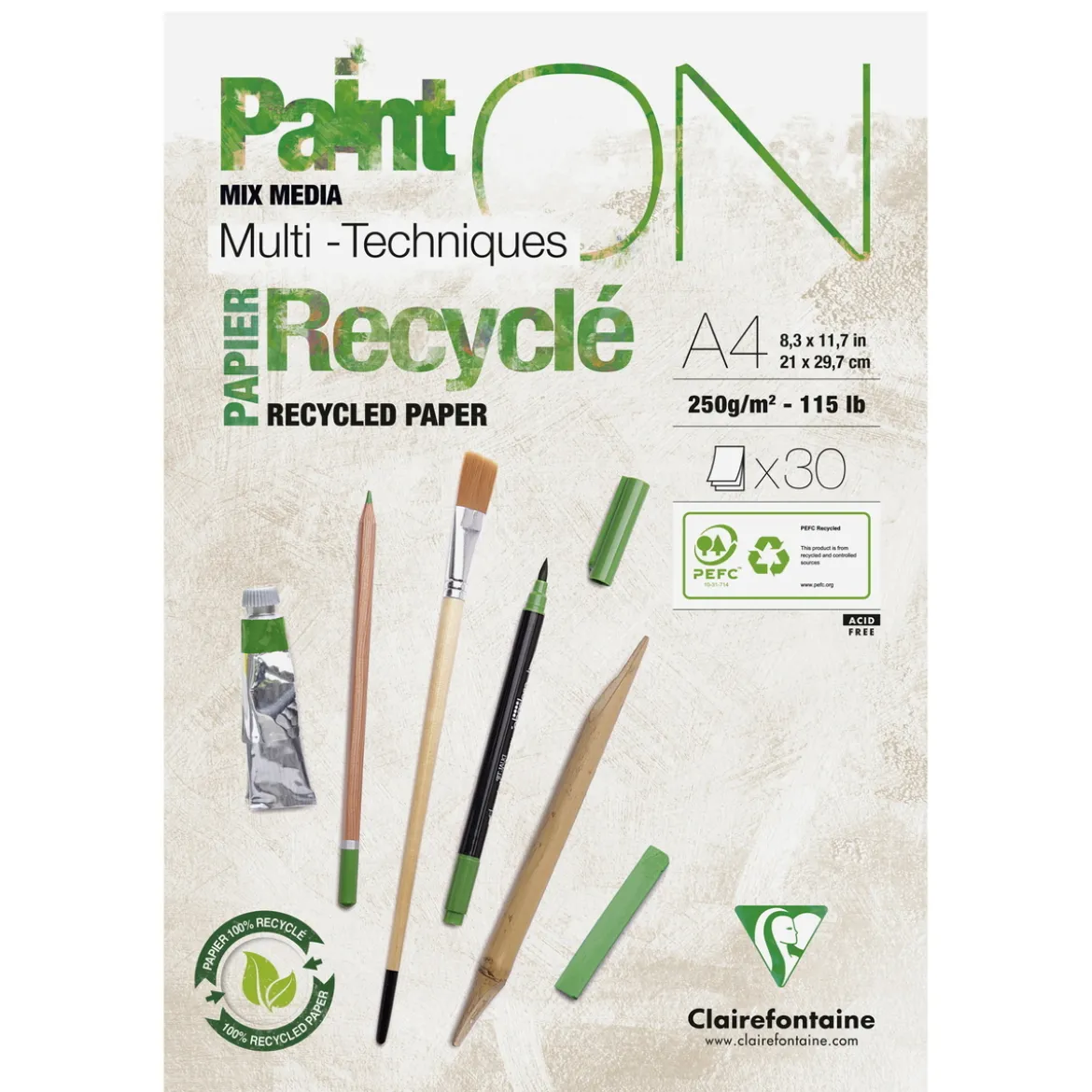 Paint ON Mix Media Multi Techniques Recyclé – kraftigt A4-block / 30 ark tillverkat av återvunnet papper