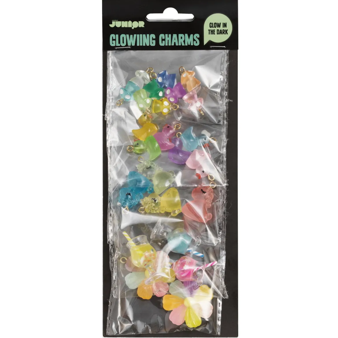 Självlysande hängen charms, 24 st. i 5 olika toksöta designer