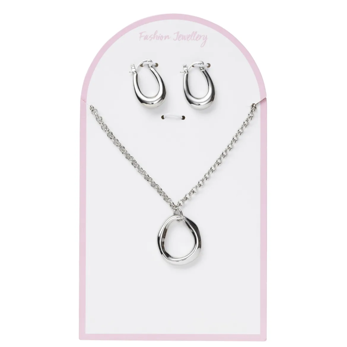 Smyckeset silvrigt ring-tema, örhängen och halsband