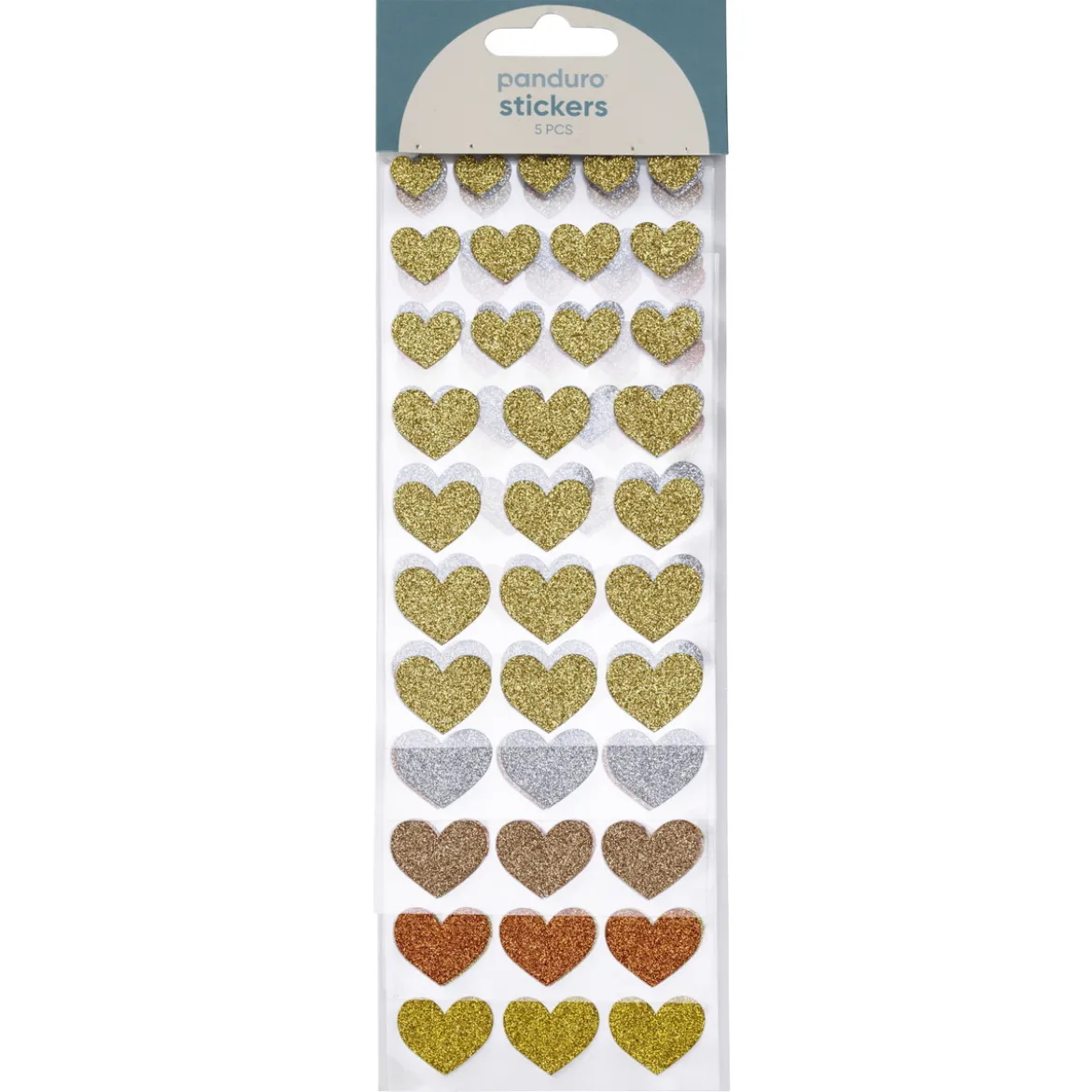 Stickers klistermärken med 175 glittriga hjärtan i guld & silver – B. 12–22 mm