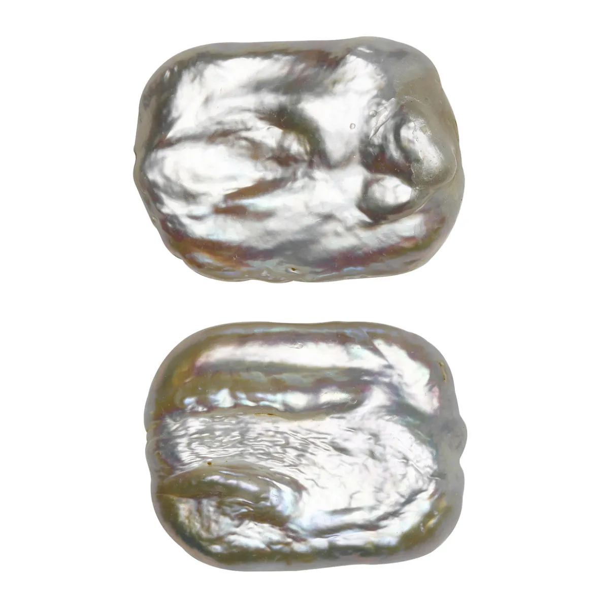 Sötvattenspärlor odlade, 2 st. ca 15×20 mm stora, 1 mm håldiameter