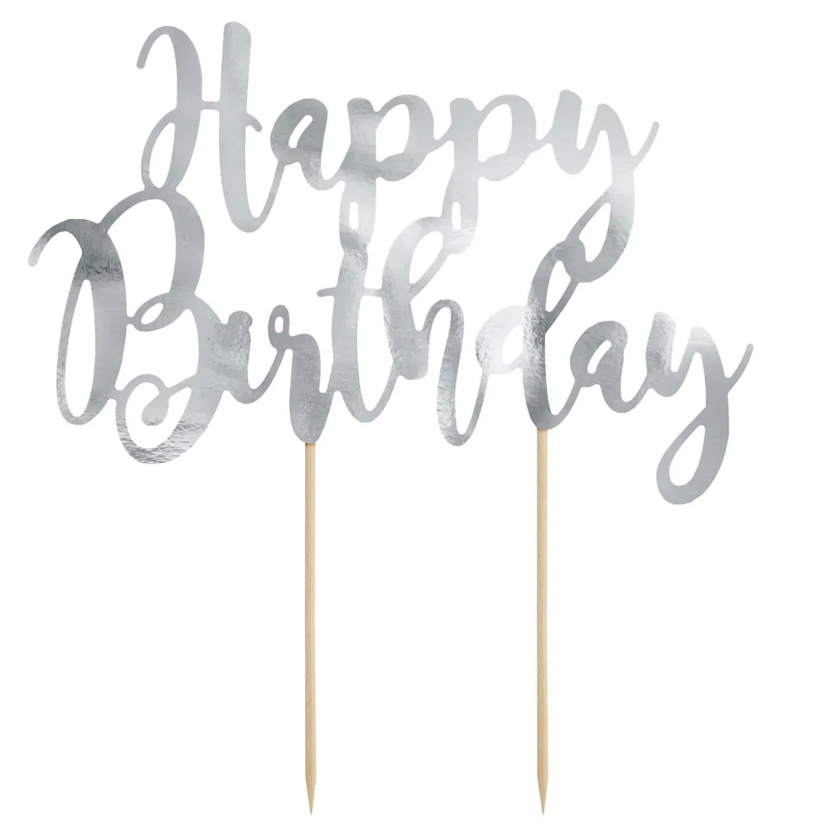 Tårtdekoration, cake topper, Happy Birthday i silverbokstäver 20×13 cm